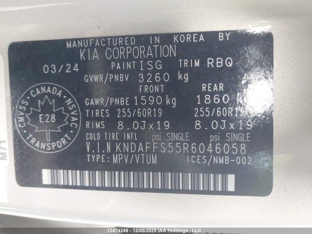 Продаж на аукціоні авто 2024 Kia Ev9 Land, vin: KNDAFFS55R6046058, номер лоту: 12474249