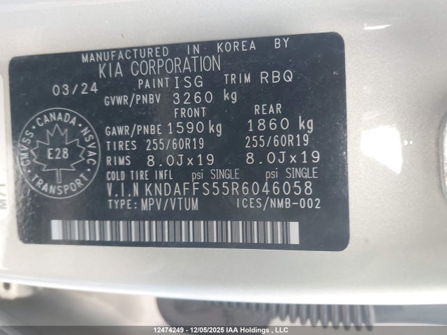 Продаж на аукціоні авто 2024 Kia Ev9 Land, vin: KNDAFFS55R6046058, номер лоту: 12474249
