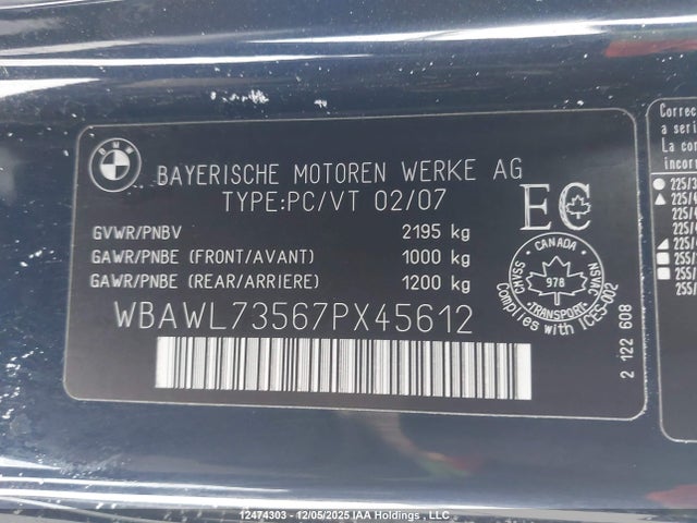 Продаж на аукціоні авто 2007 Bmw 335i, vin: WBAWL73567PX45612, номер лоту: 12474303