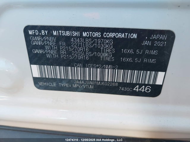 JA4AJVAW1MU602268 Mitsubishi Rvr Gt/le/se/sel