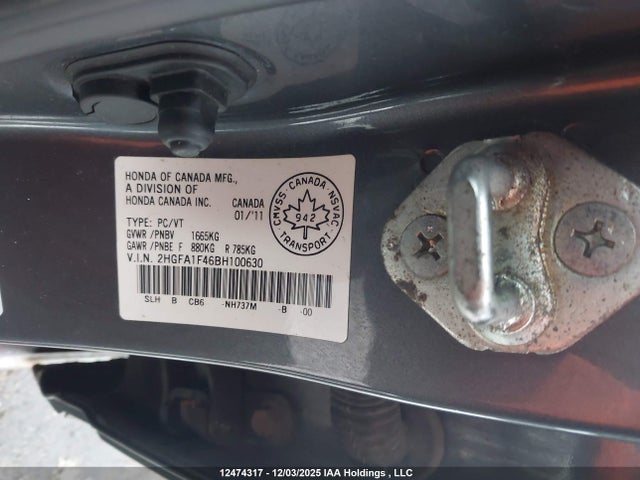 12474317 :رقم المزاد ، 2HGFA1F46BH100630 vin ، 2011 Honda Civic Dx-g مزاد بيع