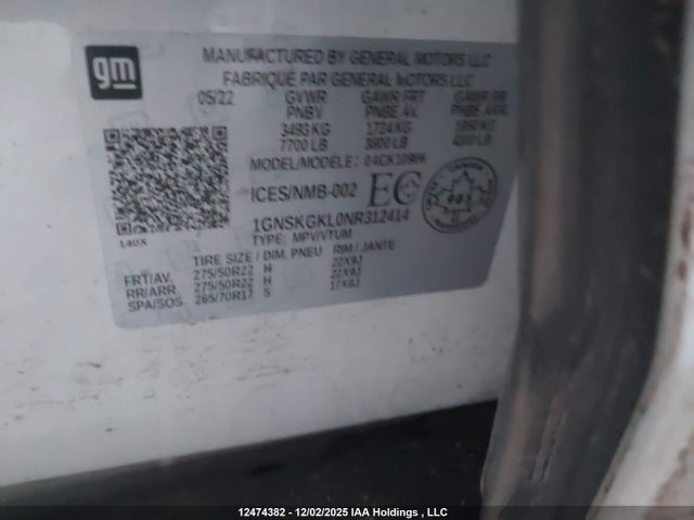 1GNSKGKL0NR312414 Chevrolet Suburban High Country