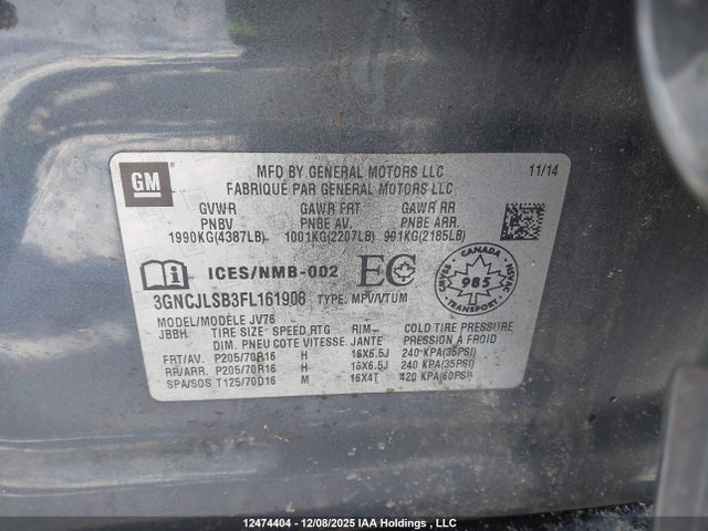 Chevrolet Trax 2015 3GNCJLSB3FL161908 Image 9