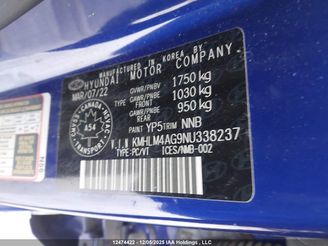 Продаж на аукціоні авто 2022 Hyundai Elantra Sel, vin: KMHLM4AG9NU338237, номер лоту: 12474422