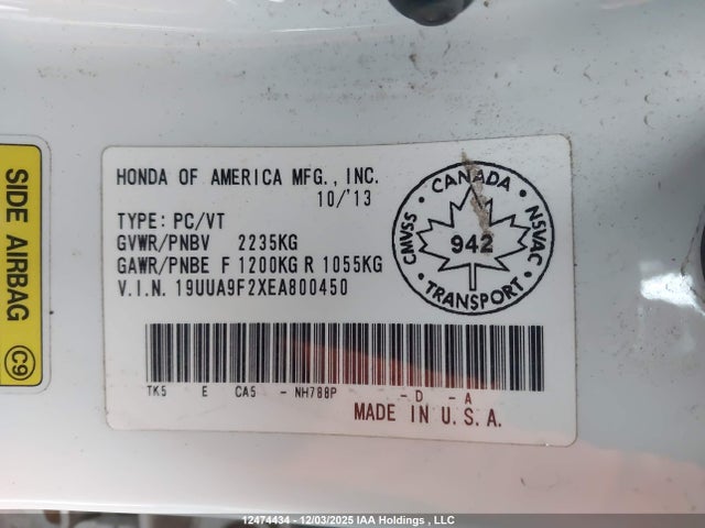 Продажа на аукционе авто 2014 Acura Tl, vin: 19UUA9F2XEA800450, номер лота: 12474434