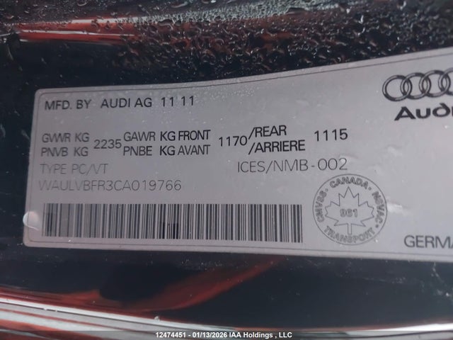 Продаж на аукціоні авто 2012 Audi S5 4.2 Premium, vin: WAULVBFR3CA019766, номер лоту: 12474451