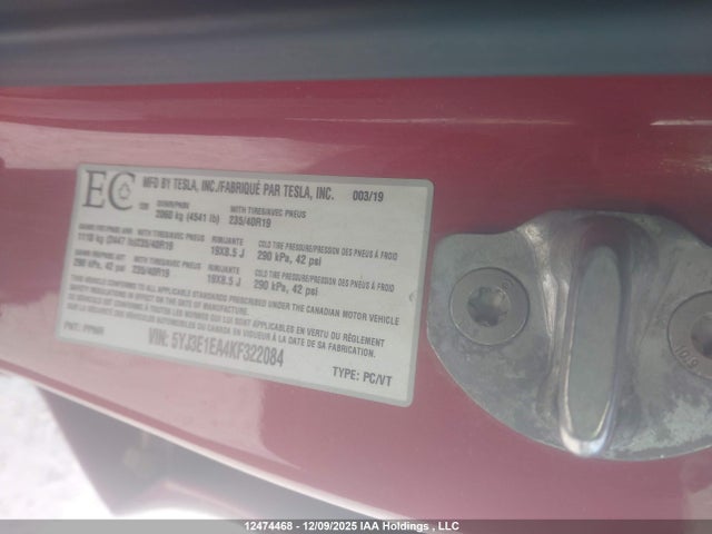 5YJ3E1EA4KF322084 Tesla Model 3 Long Range/mid Range/standard Range/standard Range Plus