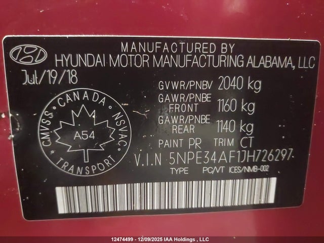 5NPE34AF1JH726297 Hyundai Sonata Sport/limited/sel