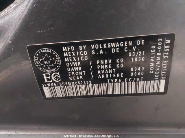 3VWN57BU6MM052362 Volkswagen Jetta S/r-line
