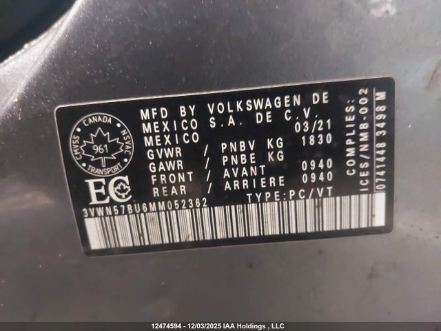 3VWN57BU6MM052362 Volkswagen Jetta S/r-line