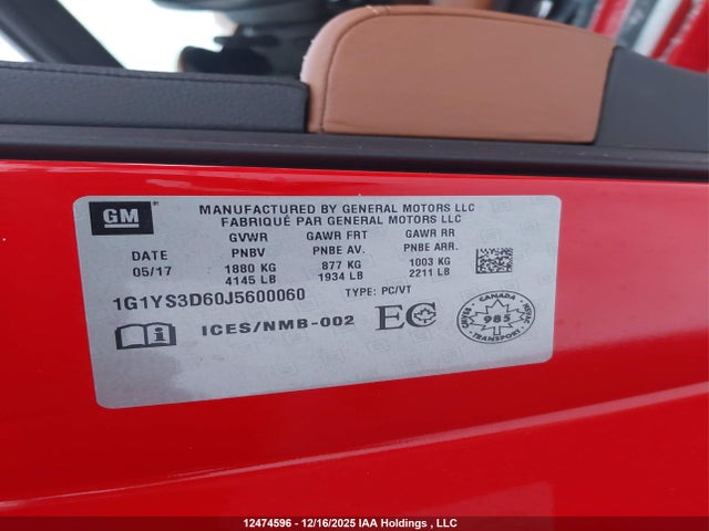1G1YS3D60J5600060 Chevrolet Corvette Z06