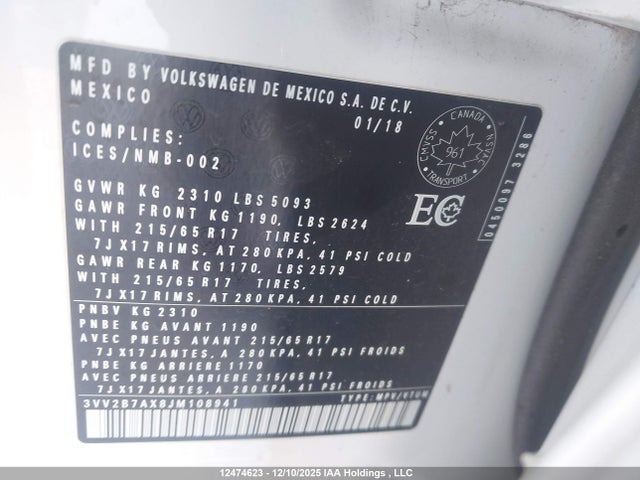 3VV2B7AX8JM108941 Volkswagen Tiguan Comfortline