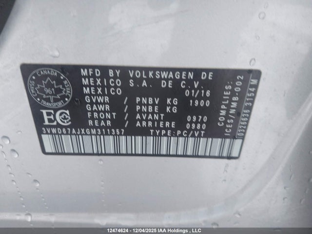 12474624 :رقم المزاد ، 3VWD67AJXGM311357 vin ، 2016 Volkswagen Jetta Tsi مزاد بيع