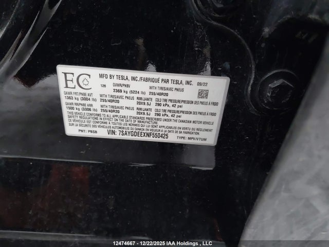 7SAYGDEEXNF550425 Tesla Model Y Long Range