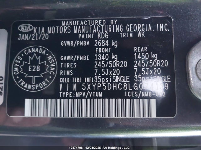 5XYP5DHC8LG074139 KIA Telluride Sx/sx Limited/sx Limited W/nappa