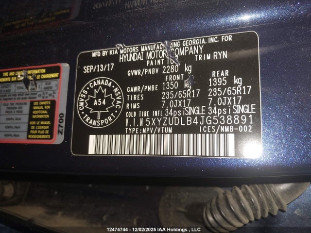 5XYZUDLB4JG538891 Hyundai Santa Fe Sport 2.4 Premium