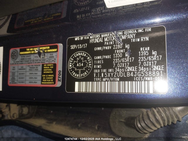 5XYZUDLB4JG538891 Hyundai Santa Fe Sport 2.4 Premium