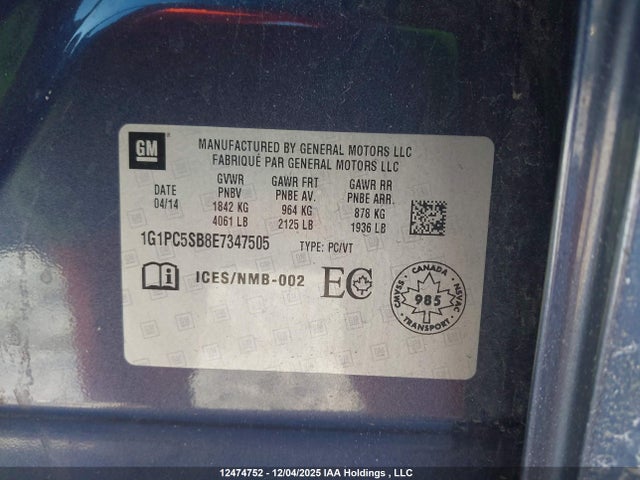 1G1PC5SB8E7347505 Chevrolet Cruze 1lt
