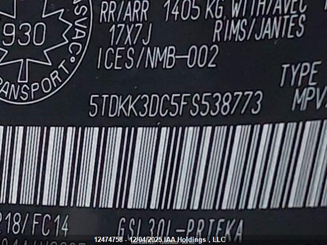 Toyota SIENNA LE 2015 5TDKK3DC5FS538773 Image 10