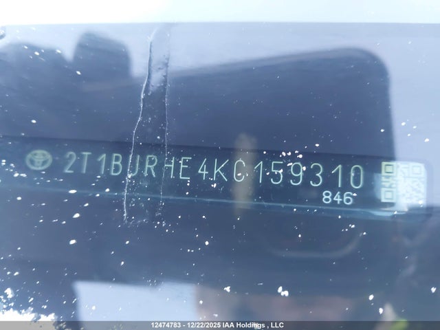 Aukcja sprzedaży 2019 Toyota Corolla L/le/xle/se/xse, vin: 2T1BURHE4KC159310, numer aukcji: 12474783