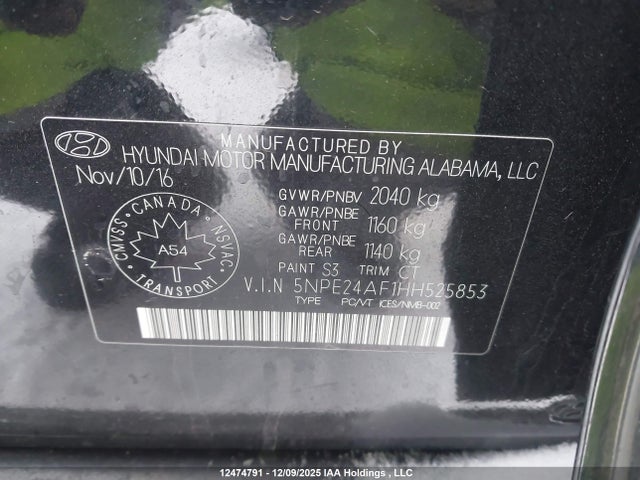 5NPE24AF1HH525853 Hyundai SONATA SE
