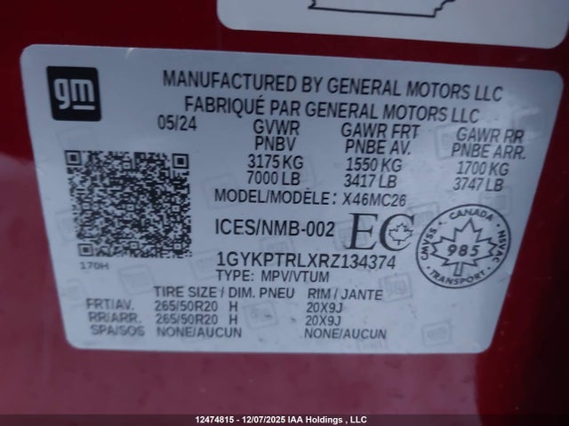 1GYKPTRLXRZ134374 Cadillac Lyriq Sport 1 Rwd