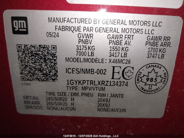 1GYKPTRLXRZ134374 Cadillac Lyriq Sport 1 Rwd