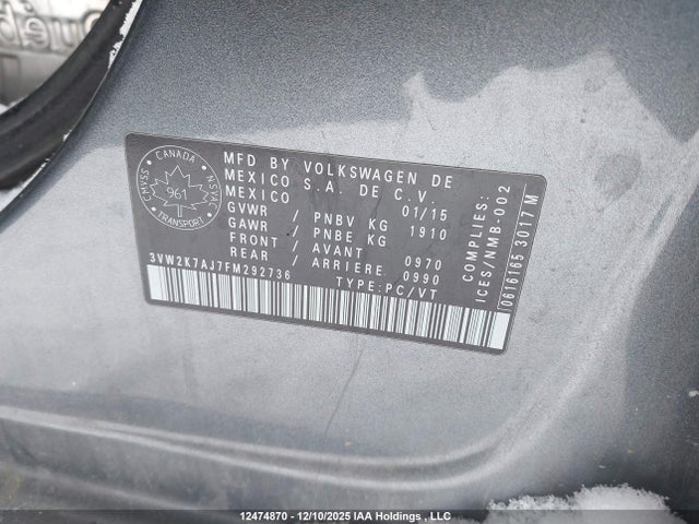 3VW2K7AJ7FM292736 Volkswagen Jetta 2.0l Trendline/2.0l Trendline+
