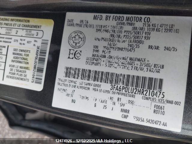 Ford Fusion Hybrid Se 2017 3FA6P0LU2HR210475 Image 9