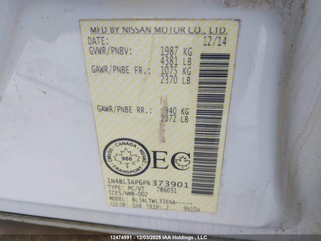 Nissan Altima 2015 1N4BL3AP6FN373901 Image 9