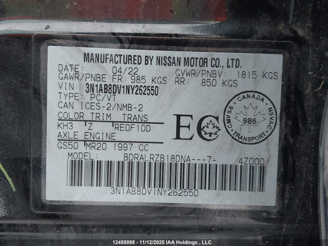 3N1AB8DV1NY262550 Nissan Sentra