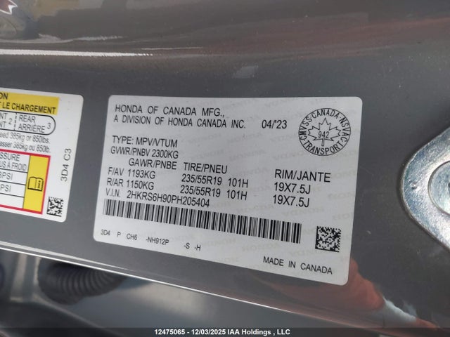 2HKRS6H90PH205404 Honda Cr-v Sport Touring