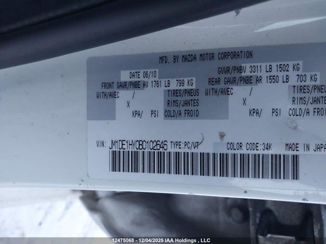 2011 Mazda Mazda2 მანქანა იყიდება აუქციონზე, vin: JM1DE1HY0B0102646, აუქციონის ნომერი: 12475068