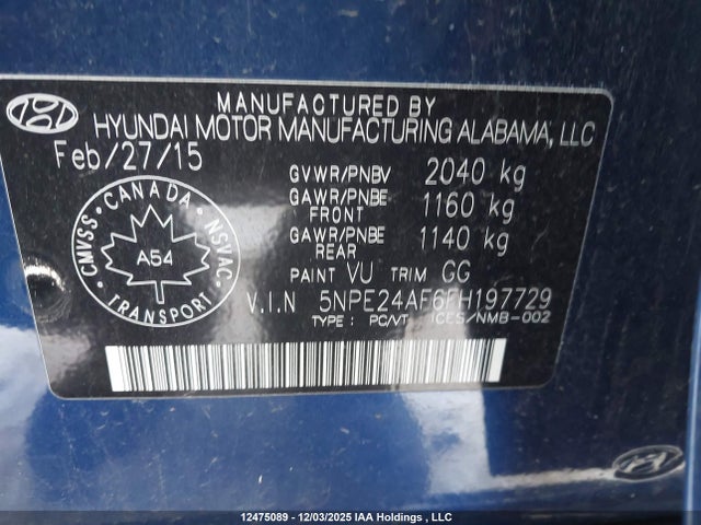 5NPE24AF6FH197729 Hyundai SONATA GLS