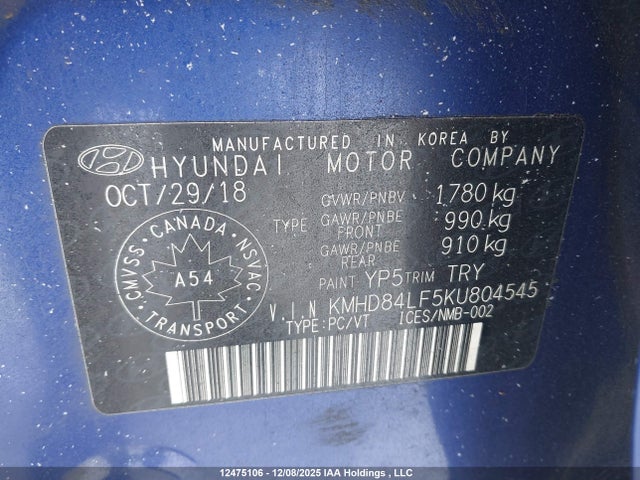 KMHD84LF5KU804545 Hyundai Elantra Sel/value/limited