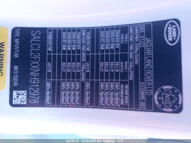 SALCL2FXXNH912978 Land Rover Discovery Sport R-dynamic Se