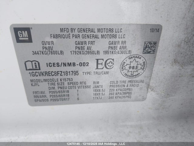 1GCVKREC8FZ181795 Chevrolet Silverado 1500