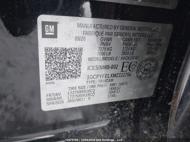 1GCPYFELXMZ111766 Chevrolet Silverado K1500 Lt Trail Boss