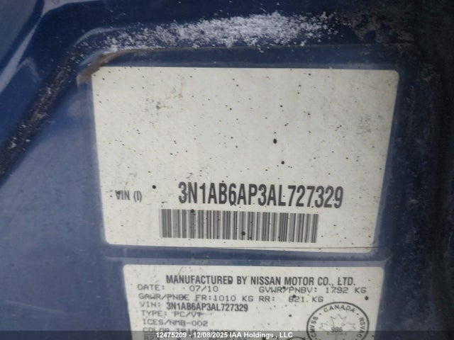 Продажа на аукционе авто 2010 Nissan Sentra 2.0/2.0s/sr/2.0sl, vin: 3N1AB6AP3AL727329, номер лота: 12475209
