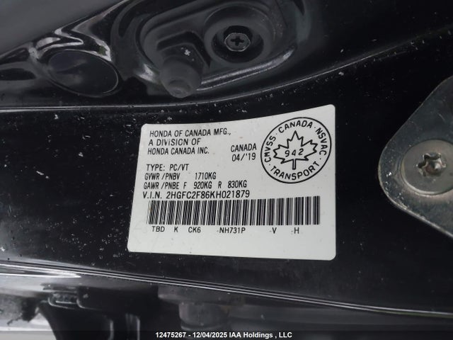 Honda Civic Sport 2019 2HGFC2F86KH021879 Image 17