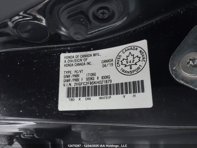 Honda Civic Sport 2019 2HGFC2F86KH021879 Image 9