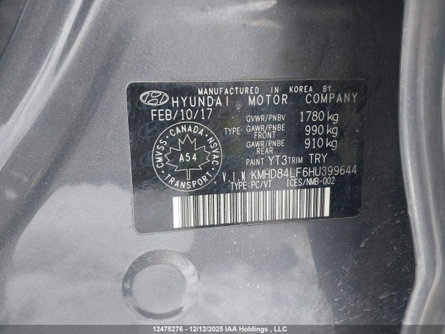 KMHD84LF6HU399644 Hyundai Elantra