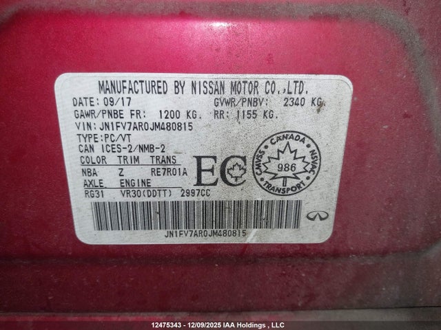 JN1FV7AR0JM480815 Infiniti Q50 Red Sport 400