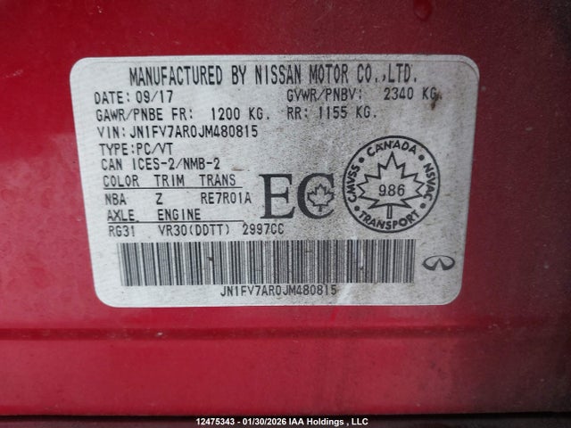 JN1FV7AR0JM480815 Infiniti Q50 Red Sport 400