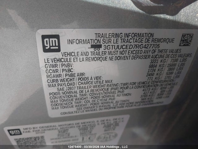 12475400 :رقم المزاد ، 3GTUUCED7RG427705 vin ، 2024 Gmc Sierra 1500 Elevation مزاد بيع
