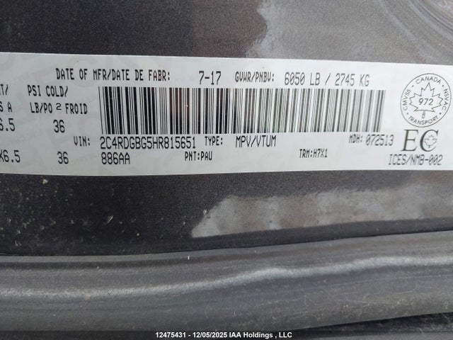 2C4RDGBG5HR815651 Dodge Grand Caravan Cvp/sxt