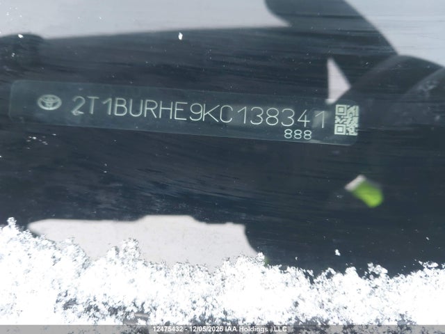 12475432 :رقم المزاد ، 2T1BURHE9KC138341 vin ، 2019 Toyota Corolla مزاد بيع
