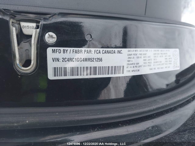Продаж на аукціоні авто 2021 Chrysler Pacifica Limited, vin: 2C4RC1GG4MR521256, номер лоту: 12475596