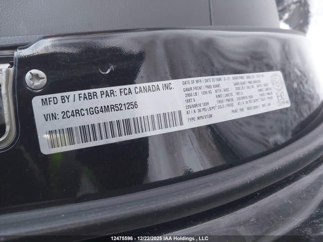 Продаж на аукціоні авто 2021 Chrysler Pacifica Limited, vin: 2C4RC1GG4MR521256, номер лоту: 12475596