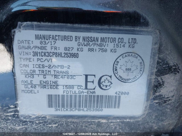 3N1CK3CP8HL253960 Nissan Micra